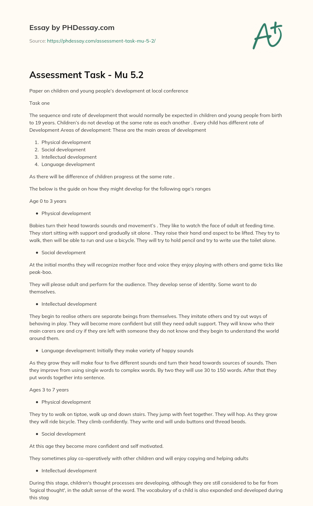 Assessment Task – Mu 5.2 essay