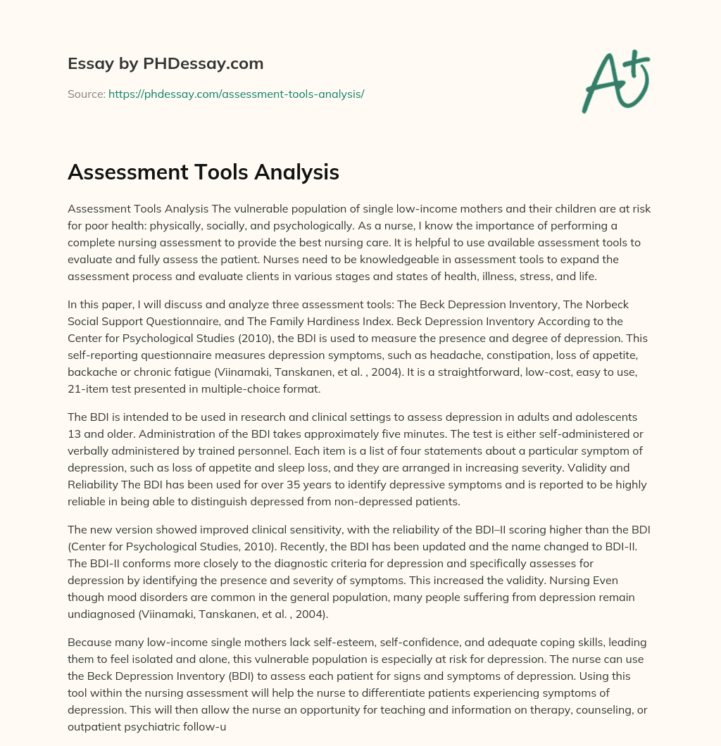 Assessment Tools Analysis essay