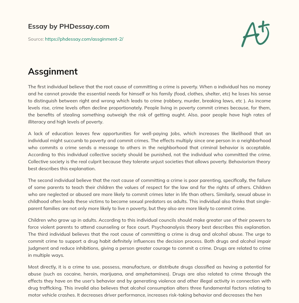Poverty as a Root Cause of Crime: Analysis from a Behaviorism Perspective essay