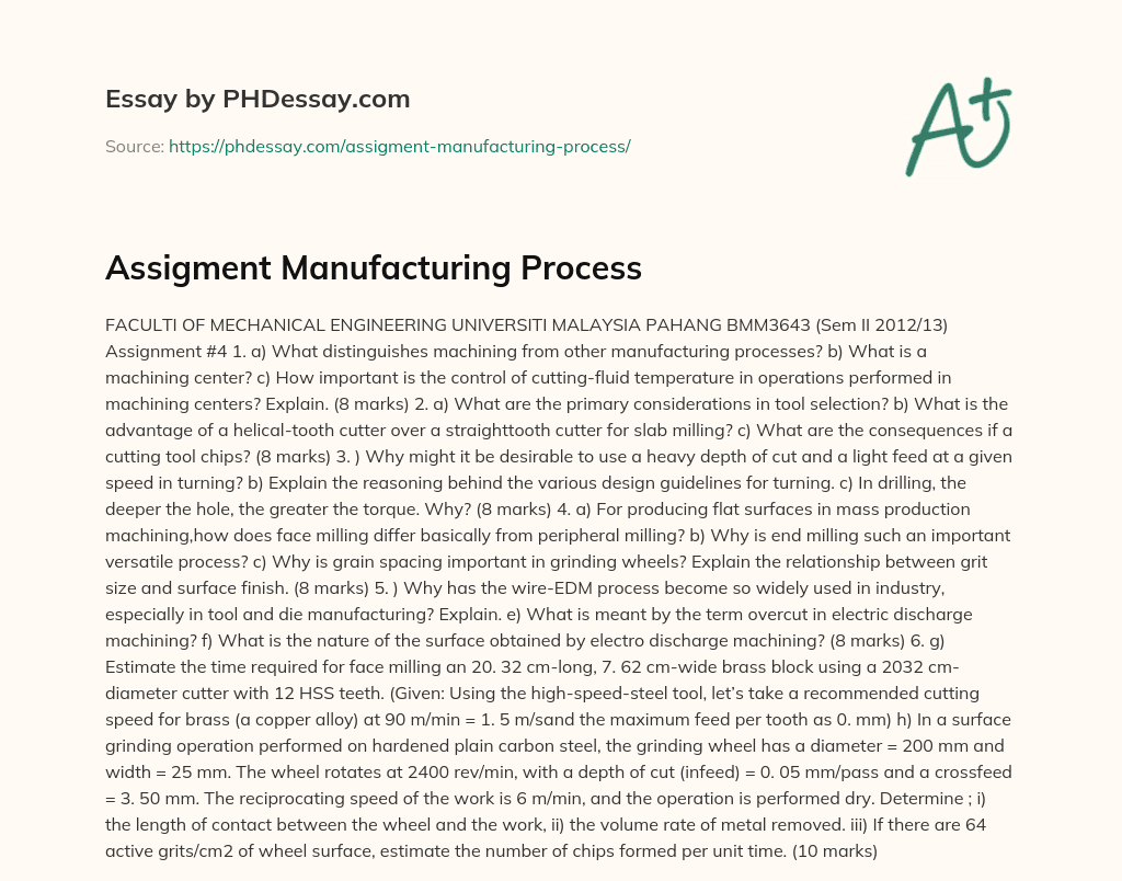 Assigment Manufacturing Process essay