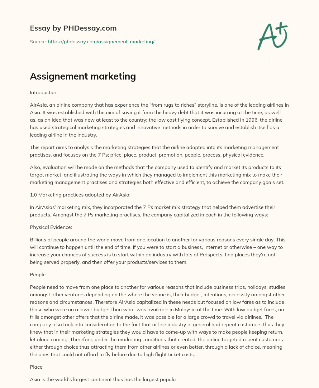 Assignement marketing essay