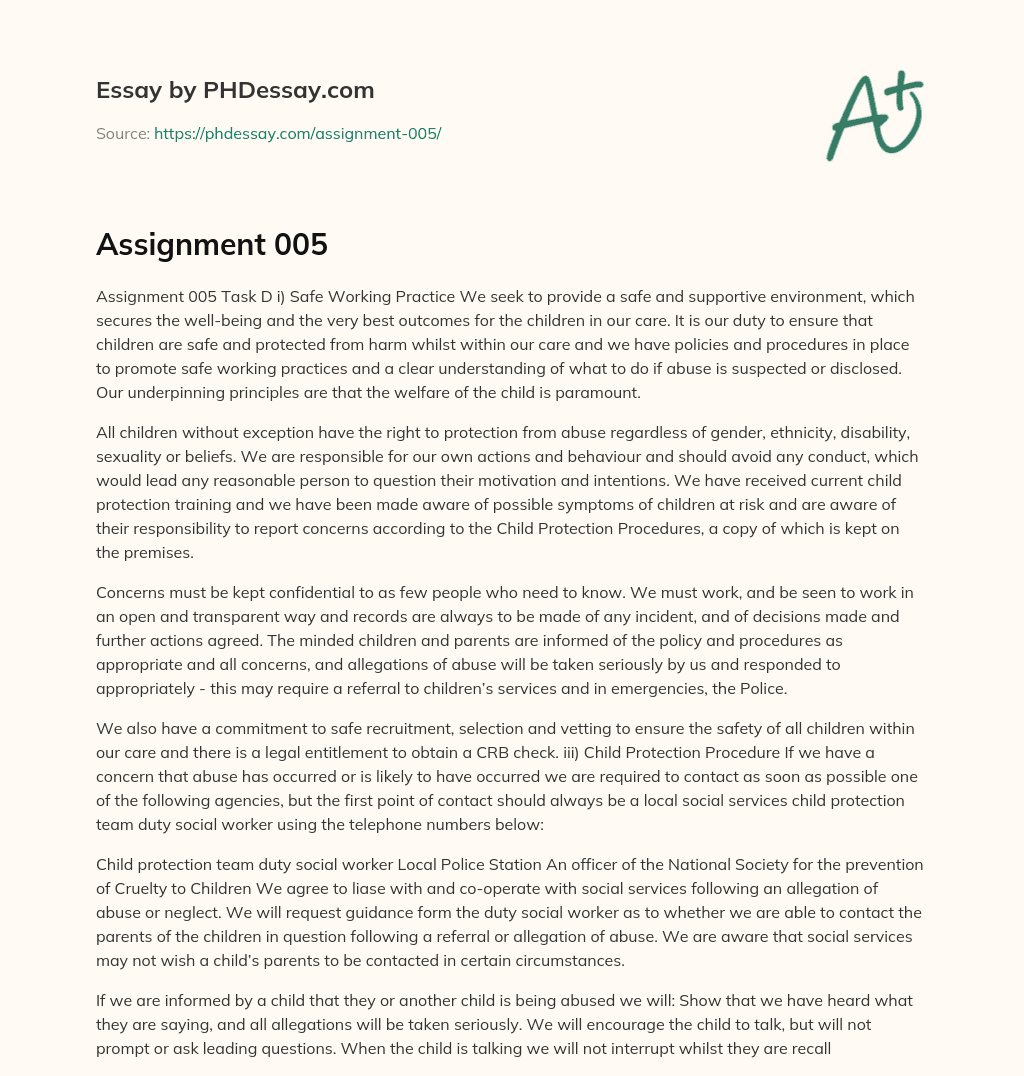 Safe Working Practices and Child Protection Policies in Childcare Settings essay