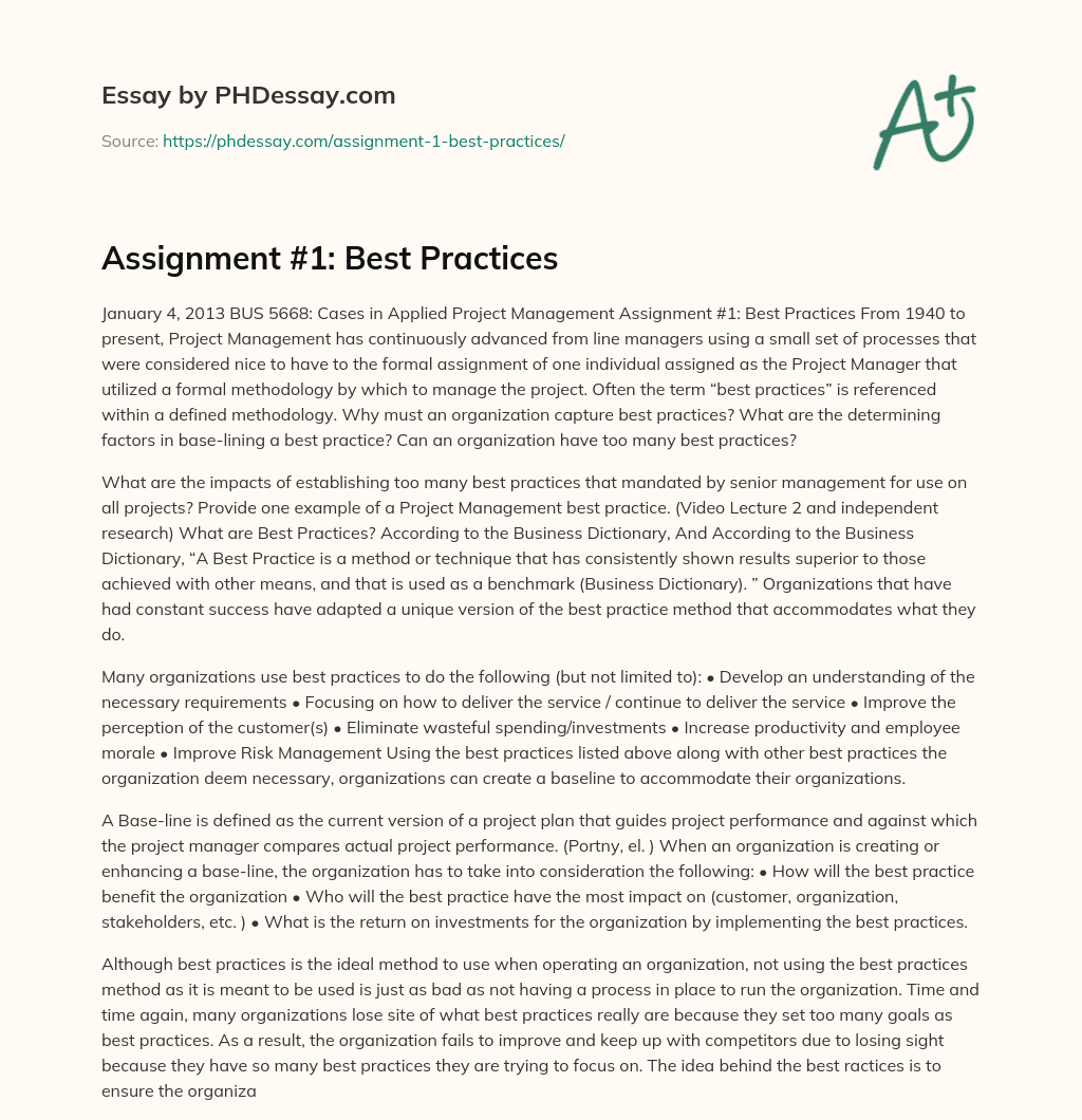 Assignment 1 Best Practices PHDessay