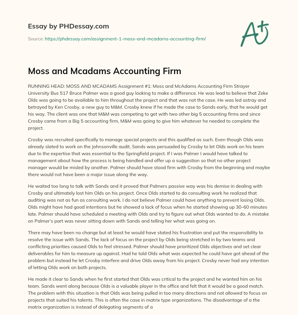 Moss and Mcadams Accounting Firm essay