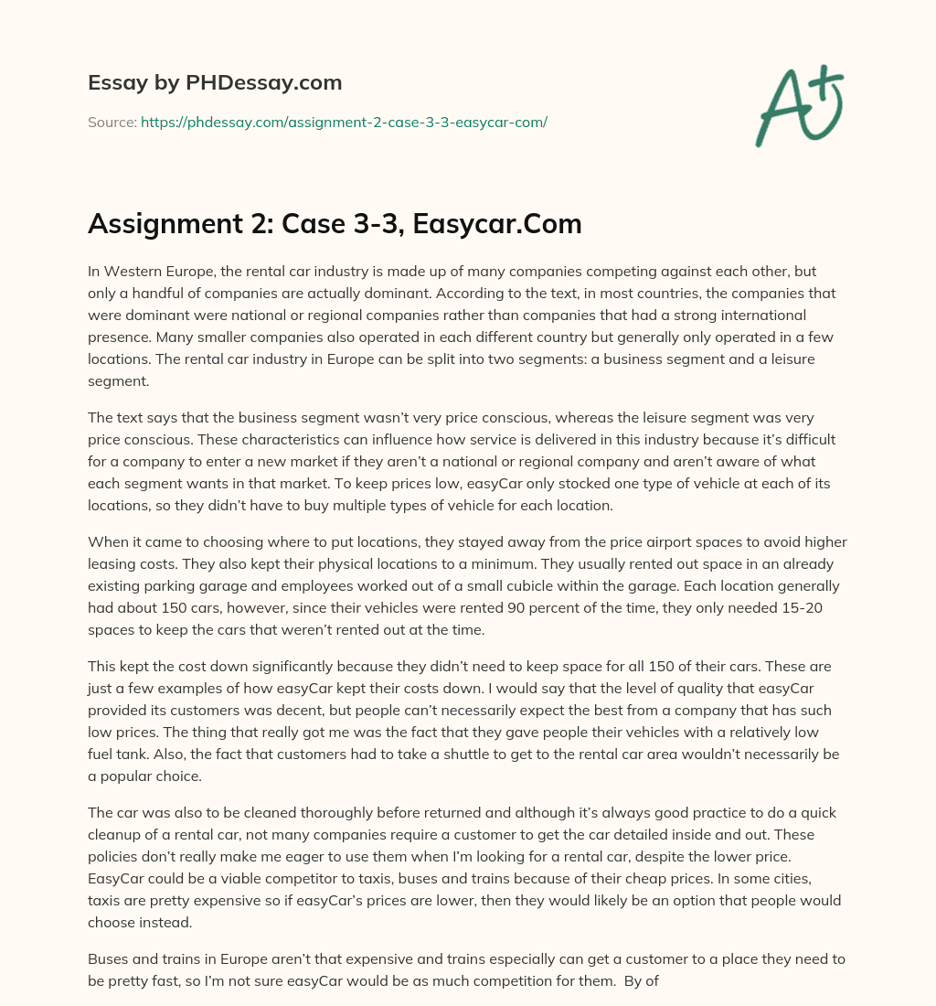 Assignment 2: Case 3-3, Easycar.Com essay