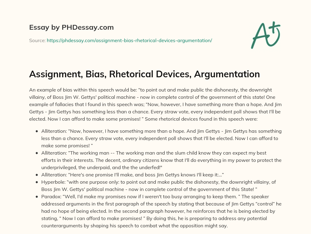 Assignment, Bias, Rhetorical Devices, Argumentation essay