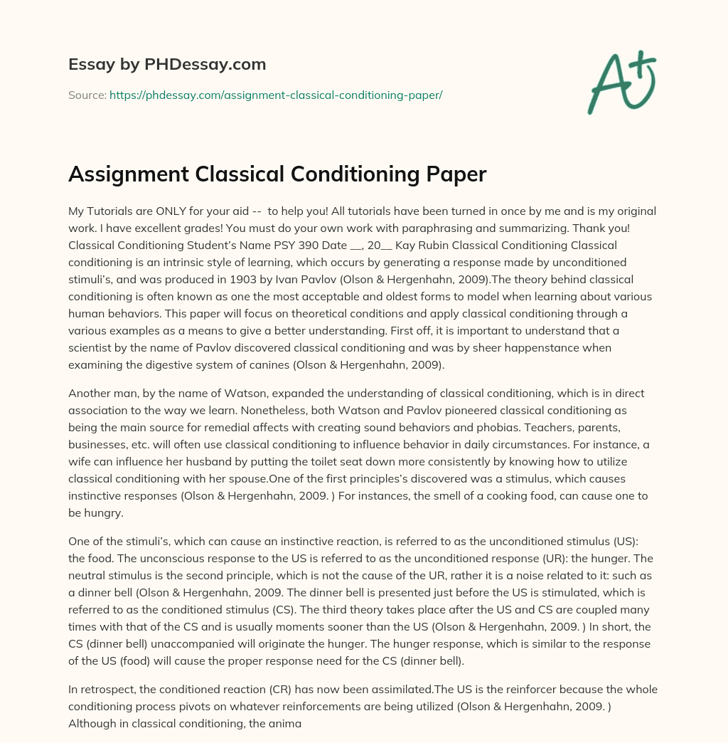Assignment Classical Conditioning Paper essay