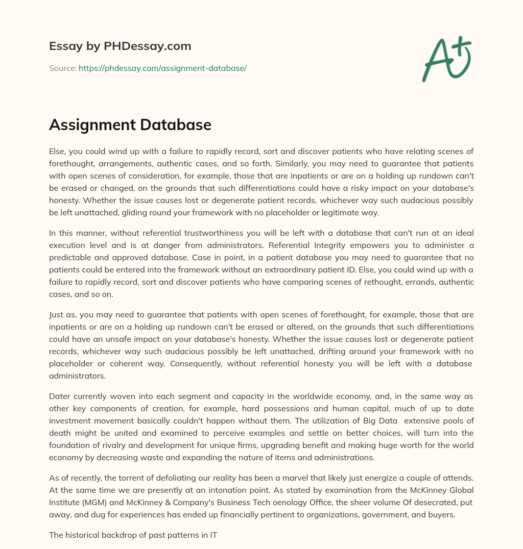 Assignment Database essay