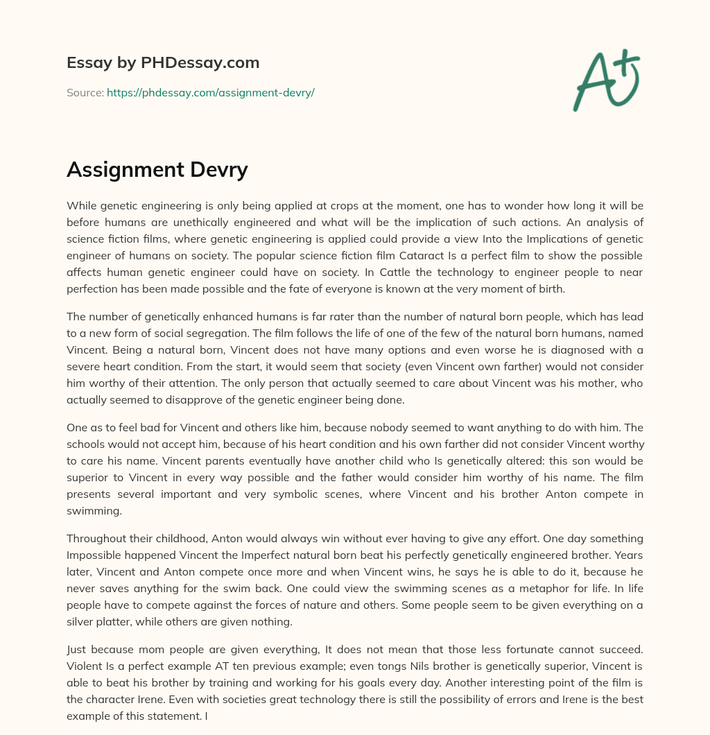 Assignment Devry essay