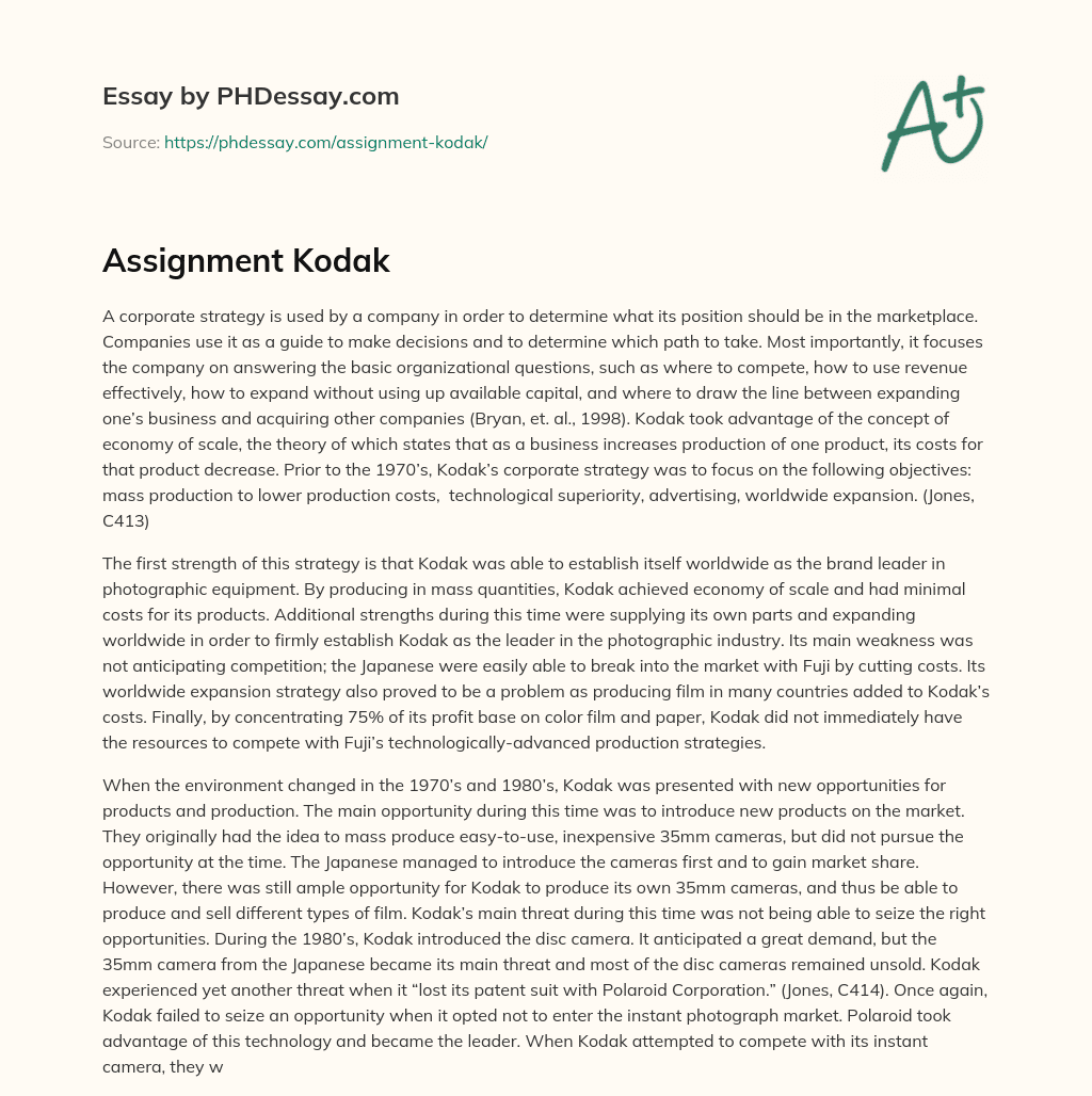 Assignment Kodak essay