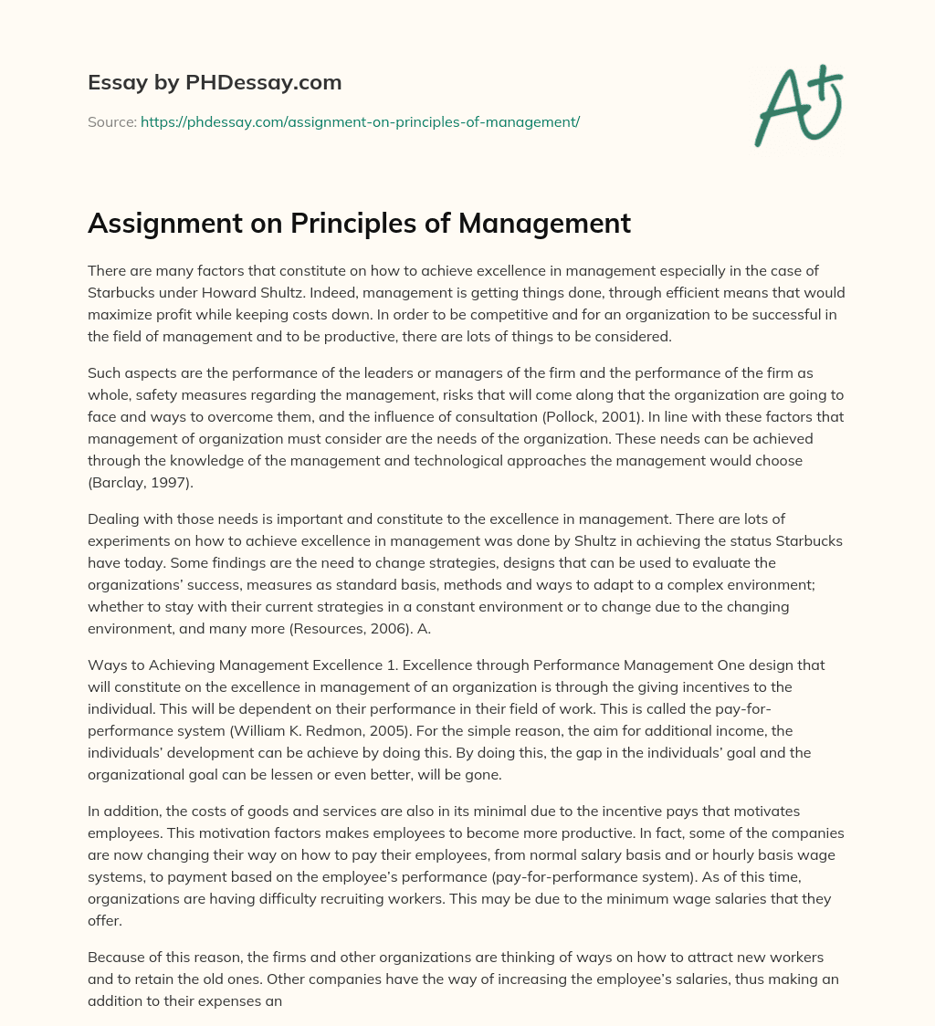 Assignment on Principles of Management essay