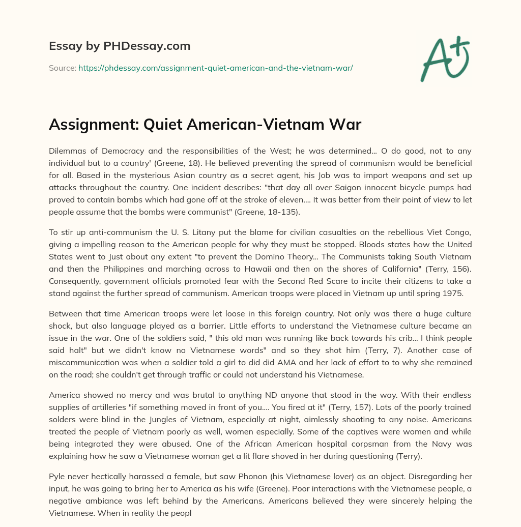 Assignment: Quiet American-Vietnam War essay