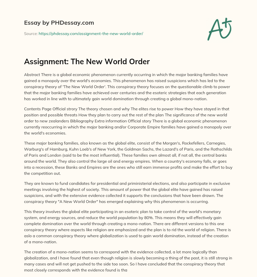 Assignment: The New World Order essay