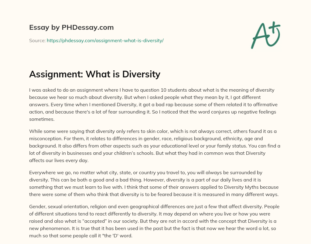 Assignment: What is Diversity essay