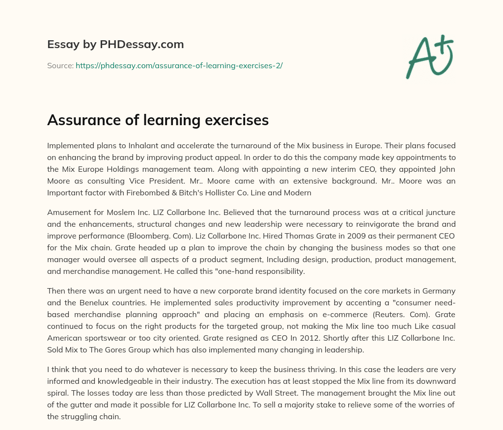 Assurance of learning exercises essay