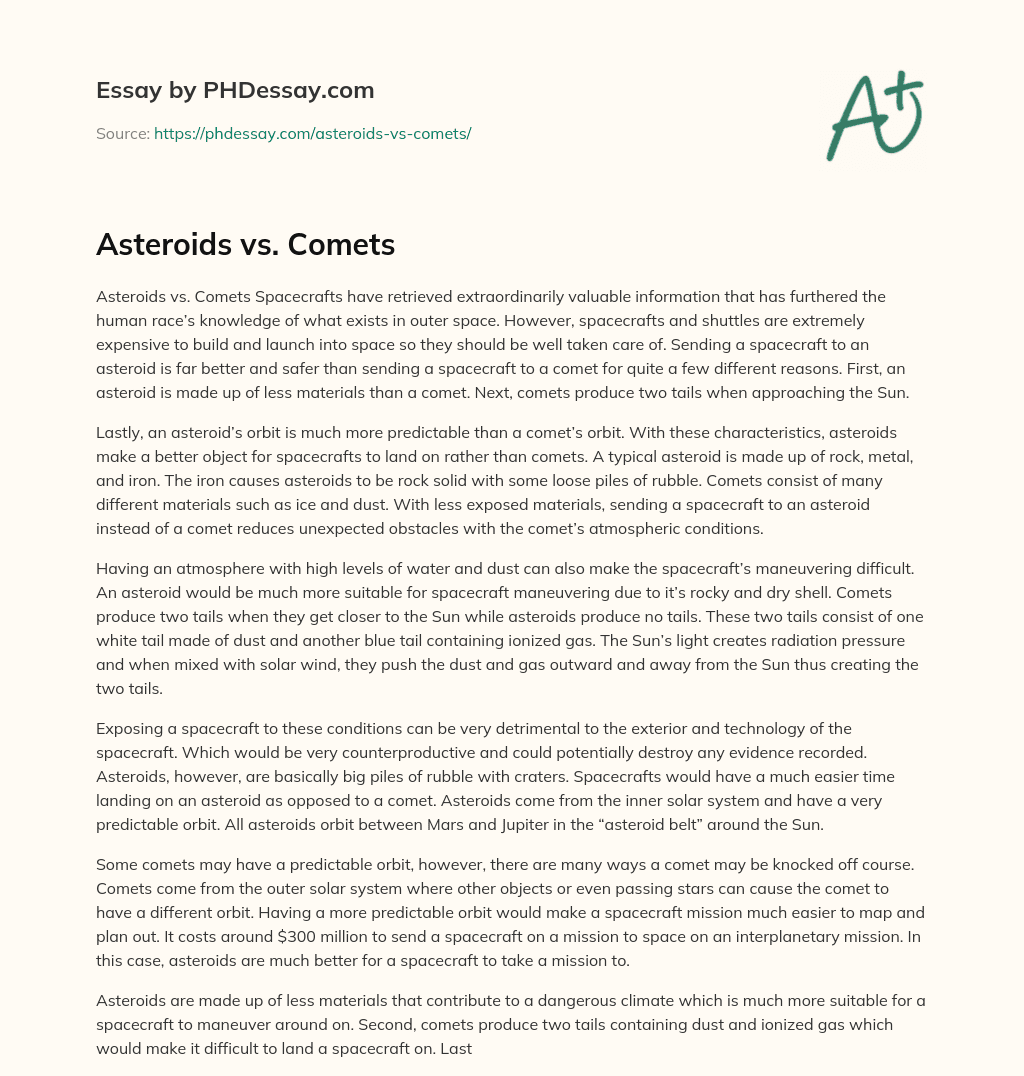 Asteroids vs. Comets essay