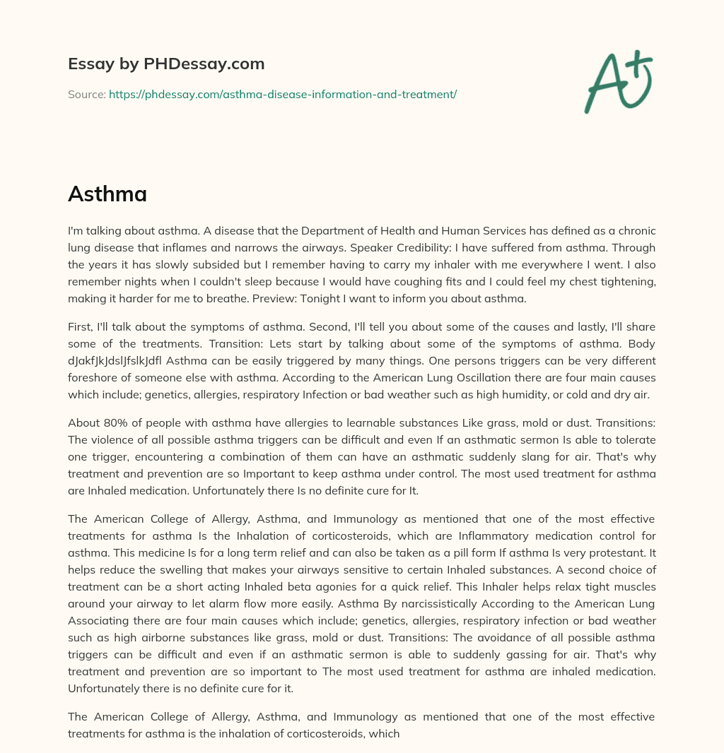 Understanding Asthma: Symptoms, Causes, and Treatments essay