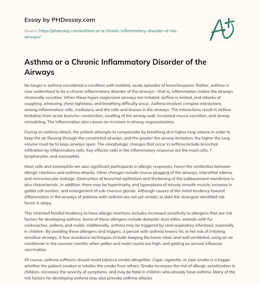 Asthma or a Chronic Inflammatory Disorder of the Airways essay