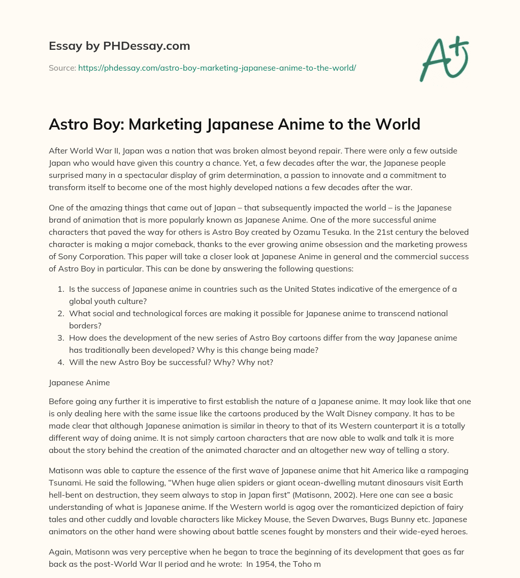 Astro Boy: Marketing Japanese Anime to the World essay