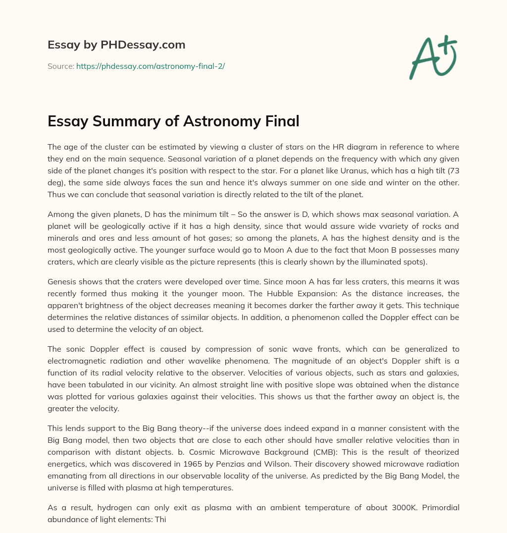 Essay Summary of Astronomy Final essay