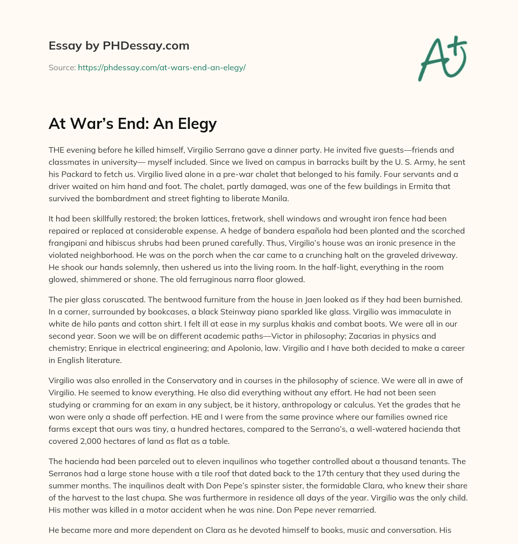At War’s End: An Elegy essay