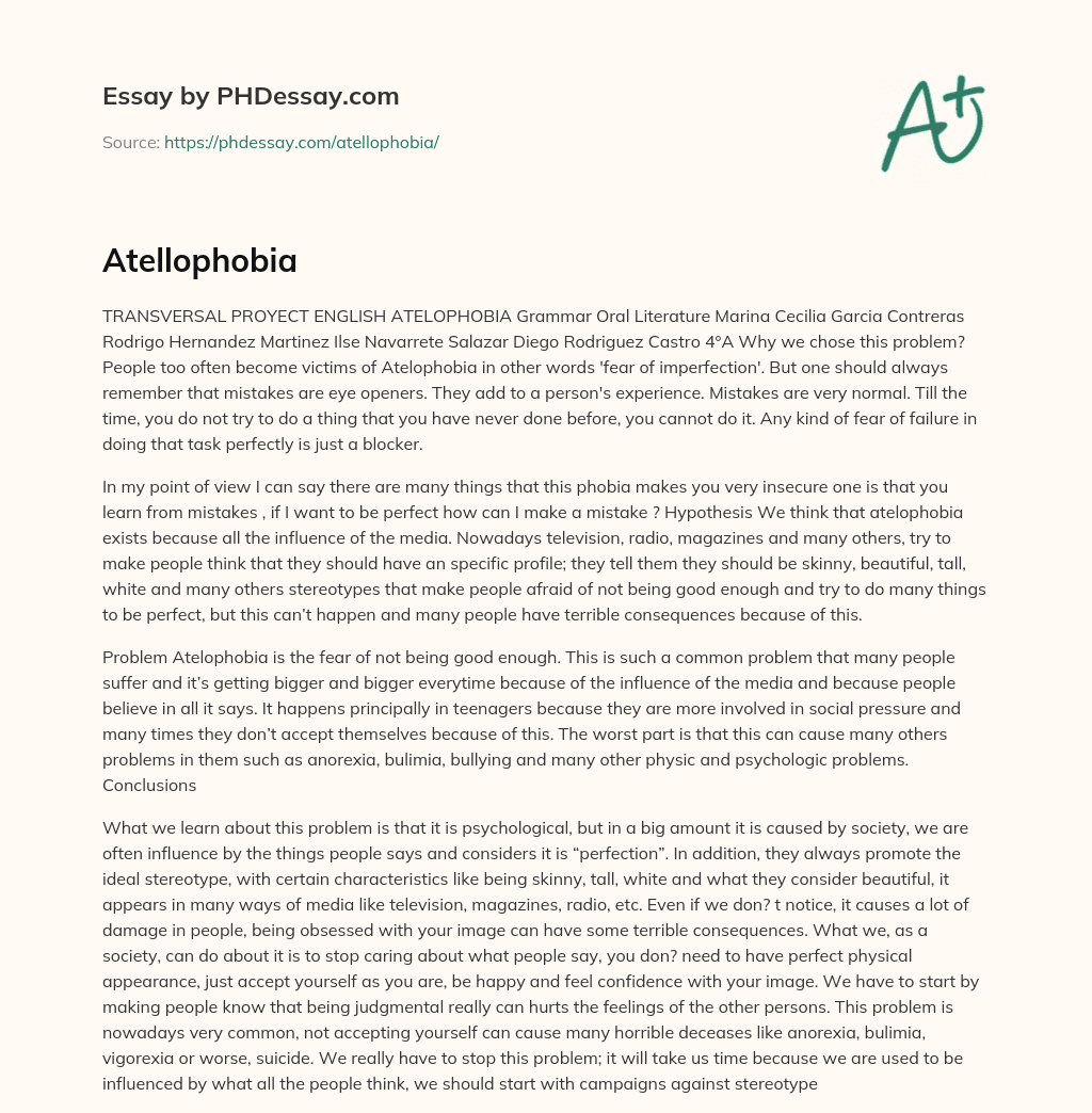 Atelophobia: The Fear of Imperfection and its Influence from Media Stereotypes essay