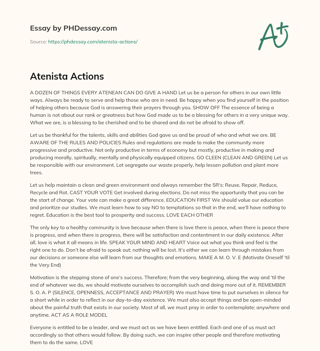 Atenista Actions essay