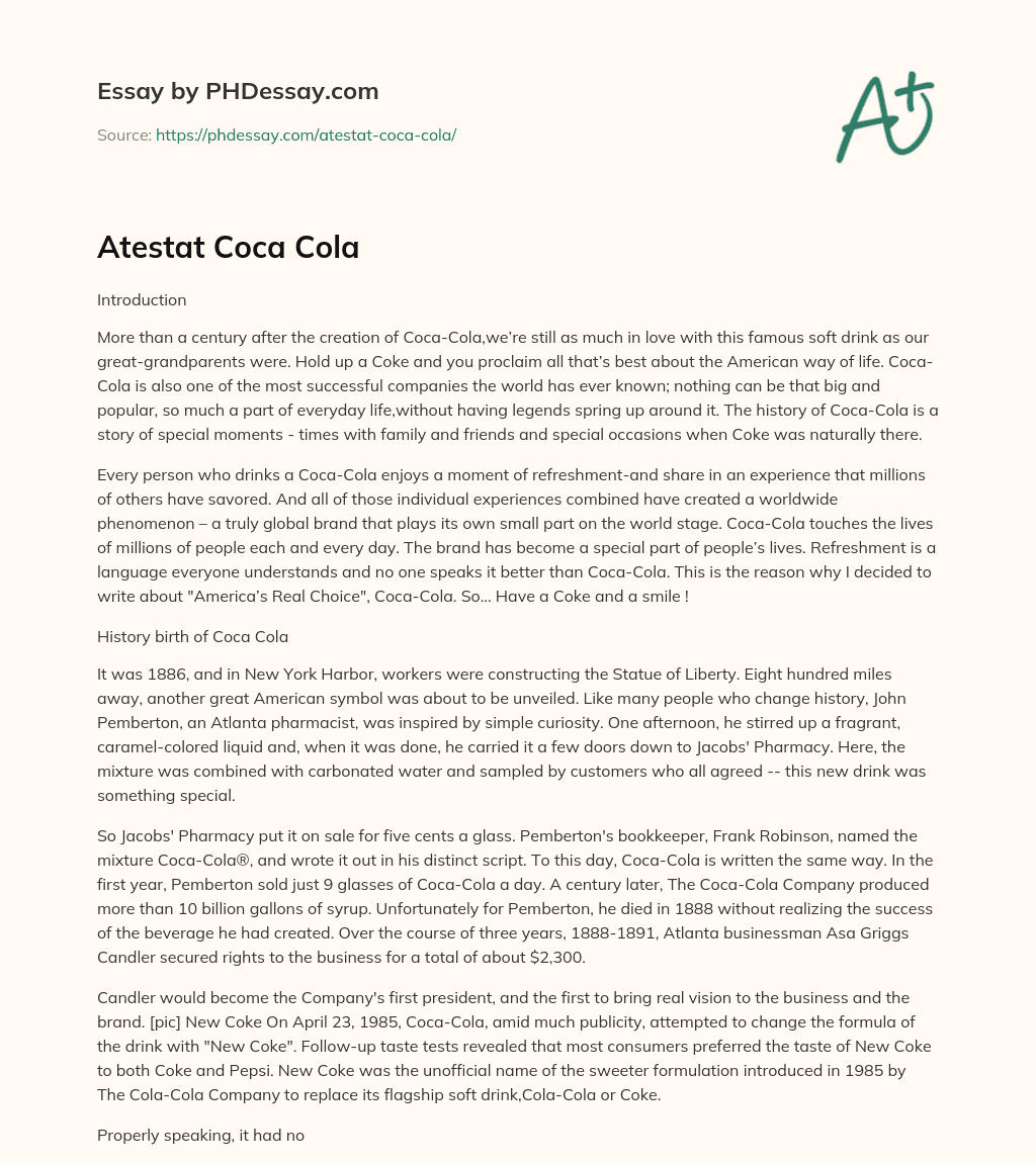 Atestat Coca Cola essay