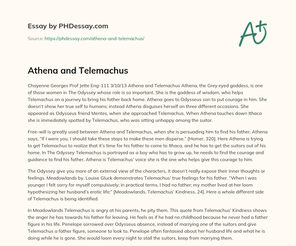 Athena and Telemachus (400 Words)