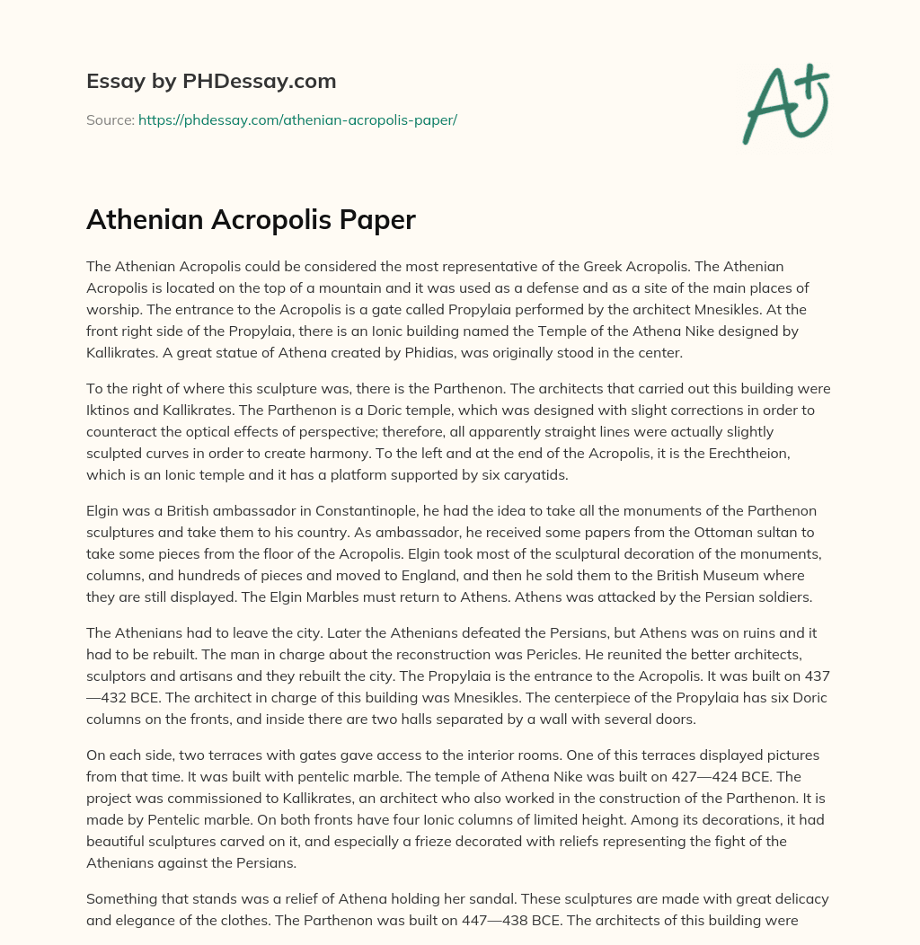 Athenian Acropolis Paper essay