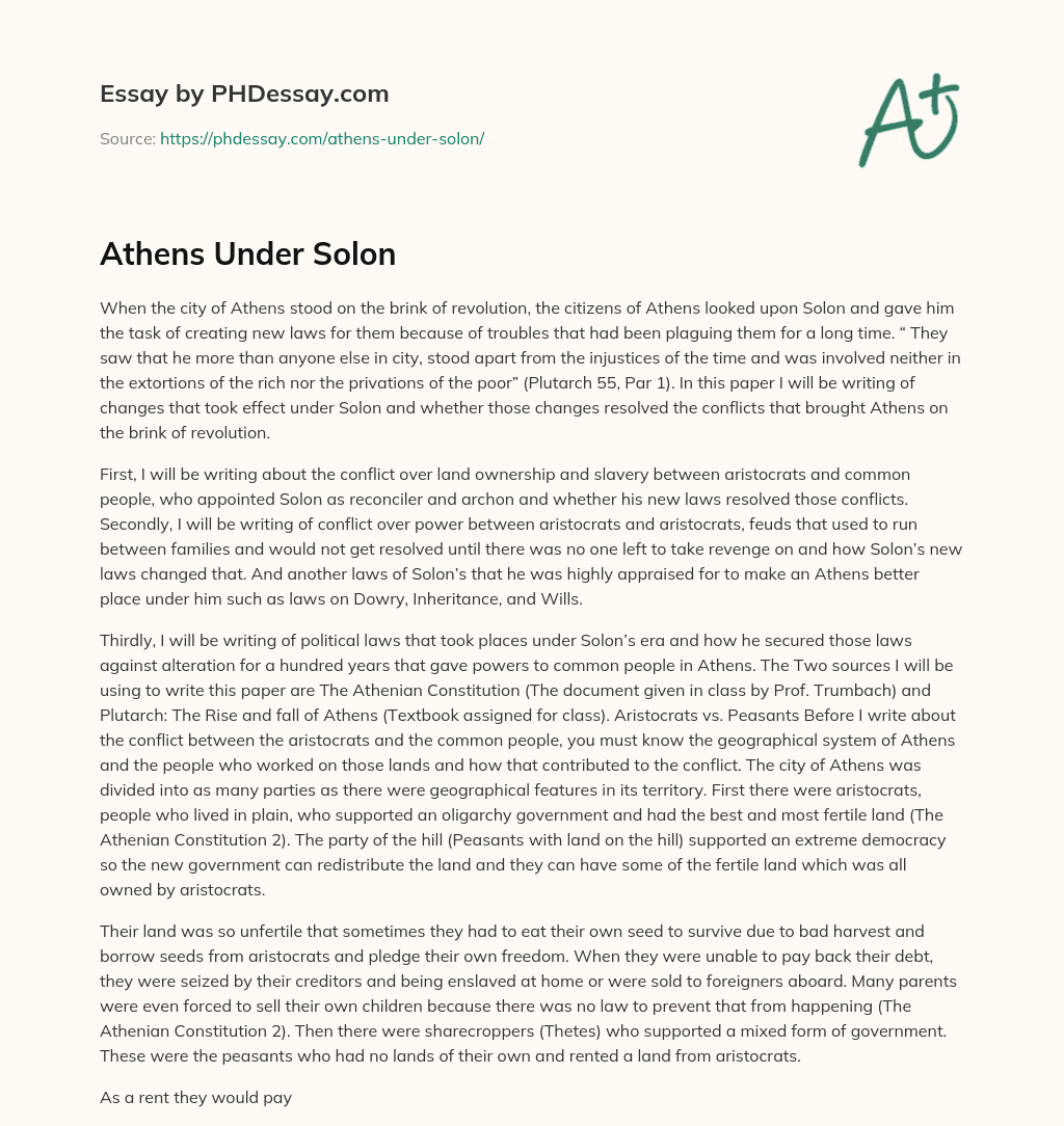 Athens Under Solon essay