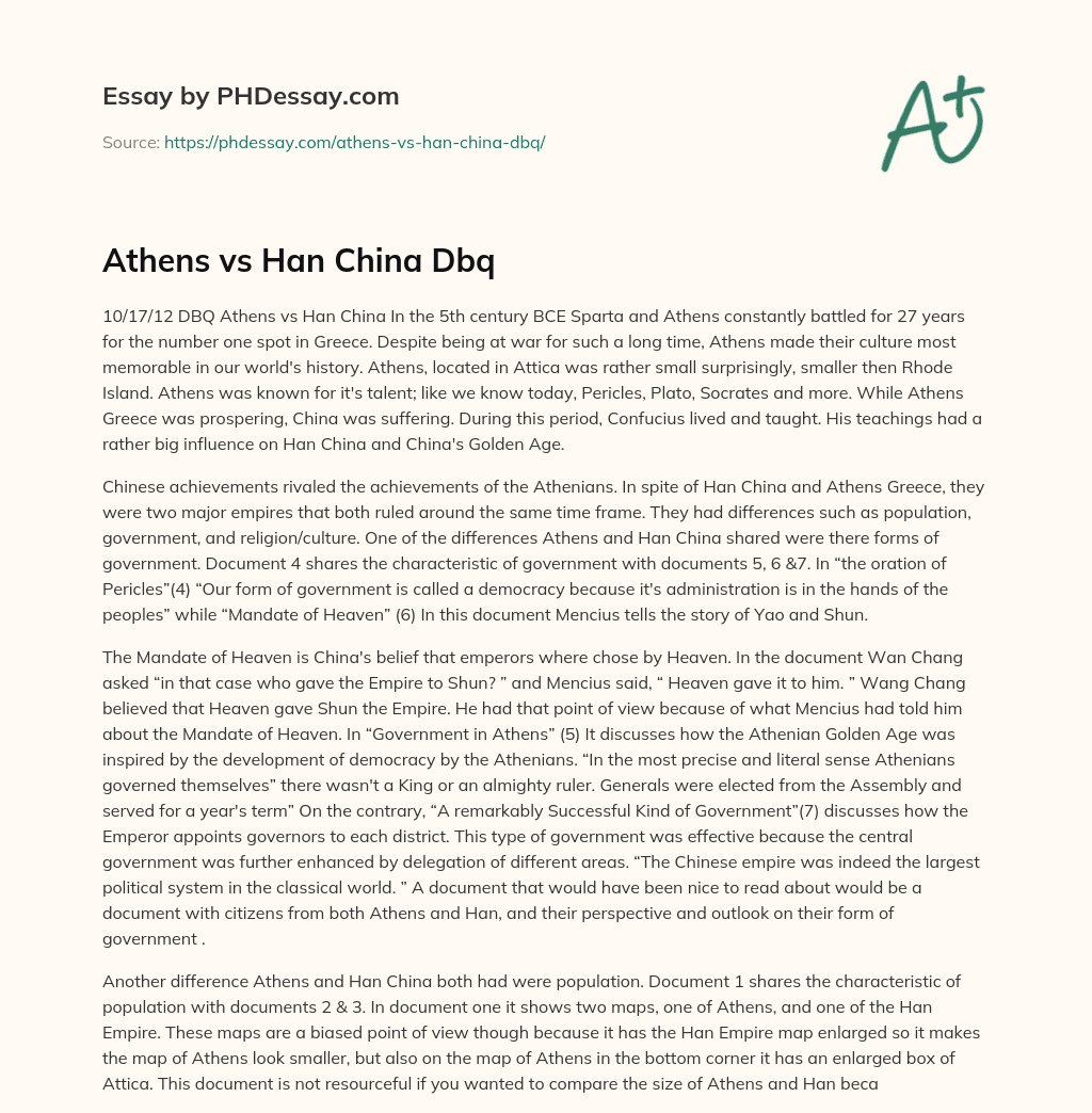 Athens vs Han China in the 5th Century essay