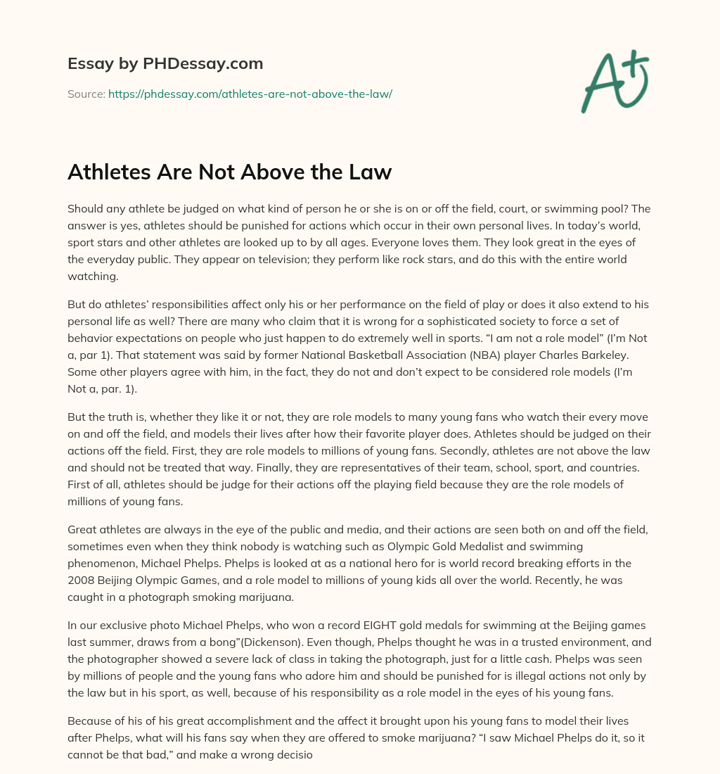 Athletes Are Not Above the Law essay