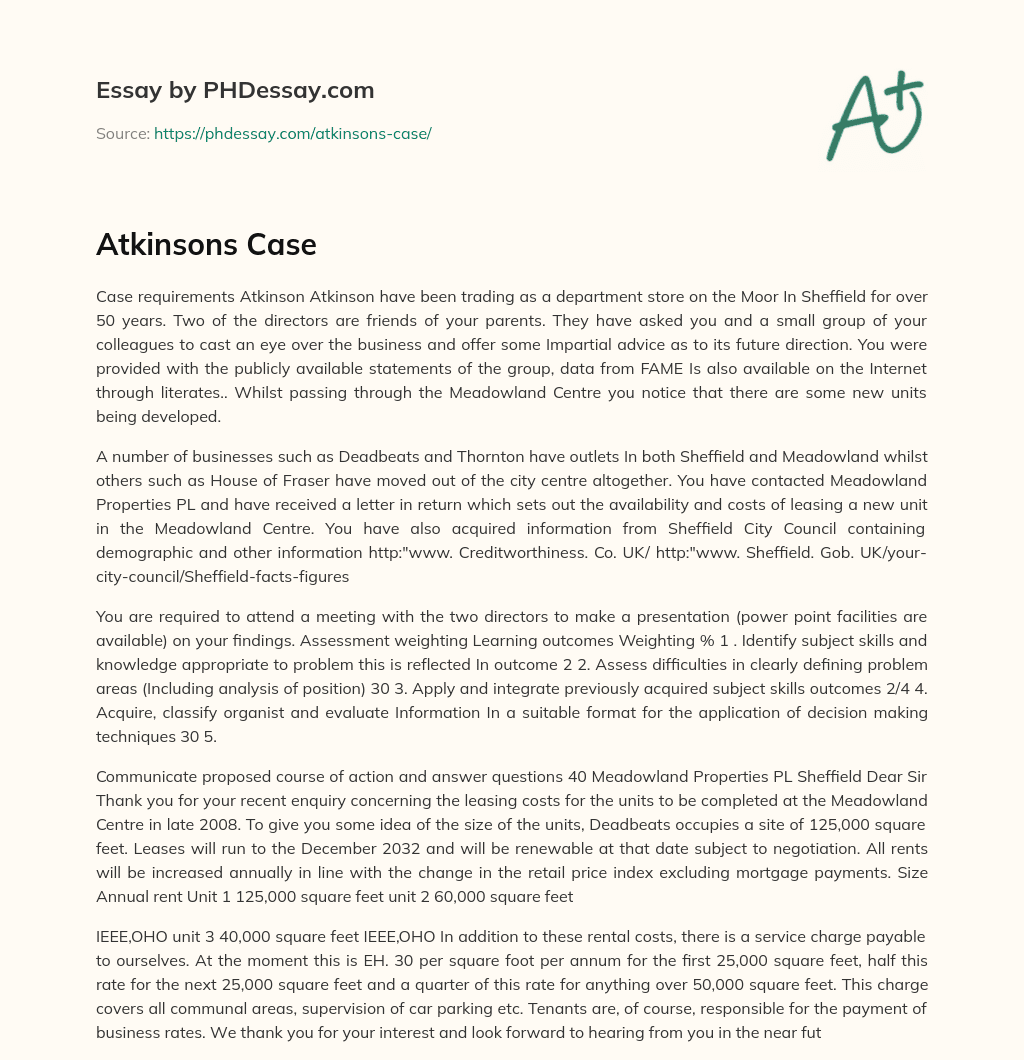 Atkinsons Case essay