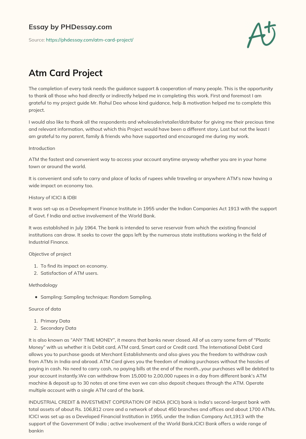 Atm Card Project essay