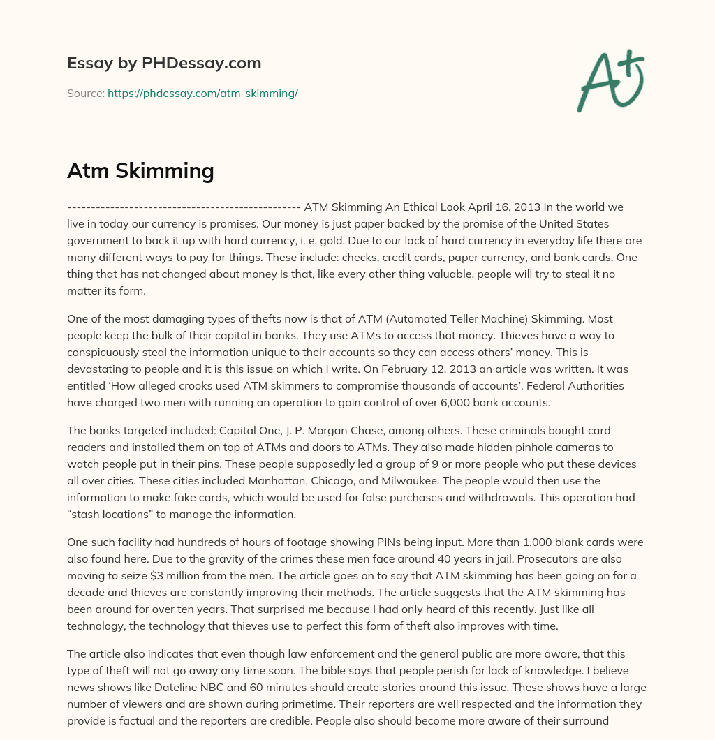 Atm Skimming essay