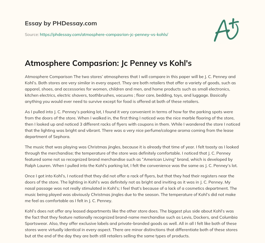 Atmosphere Compasrion: Jc Penney vs Kohl’s essay