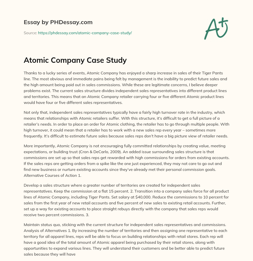 Atomic Company Case Study essay