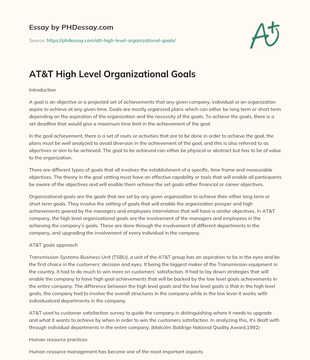 AT&T High Level Organizational Goals essay