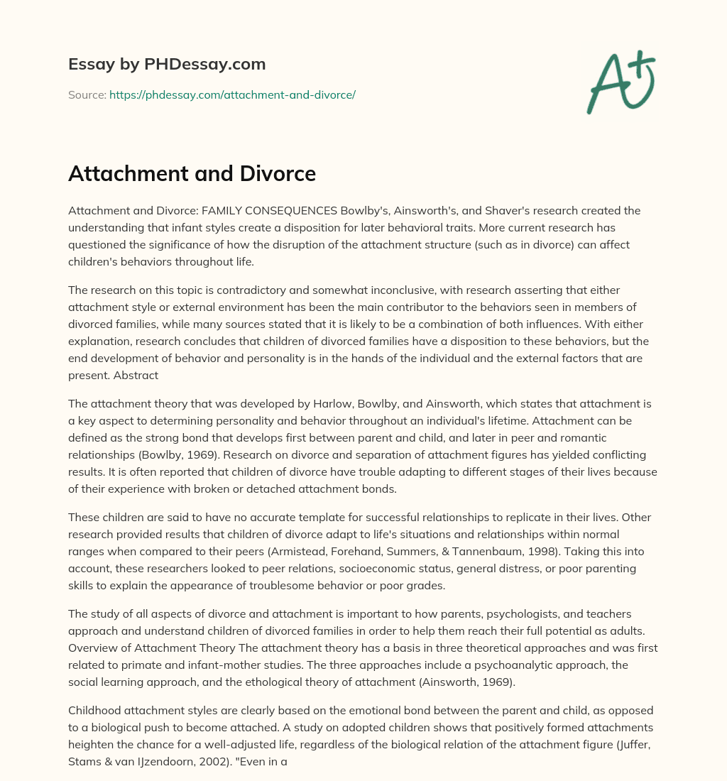 Attachment and Divorce essay