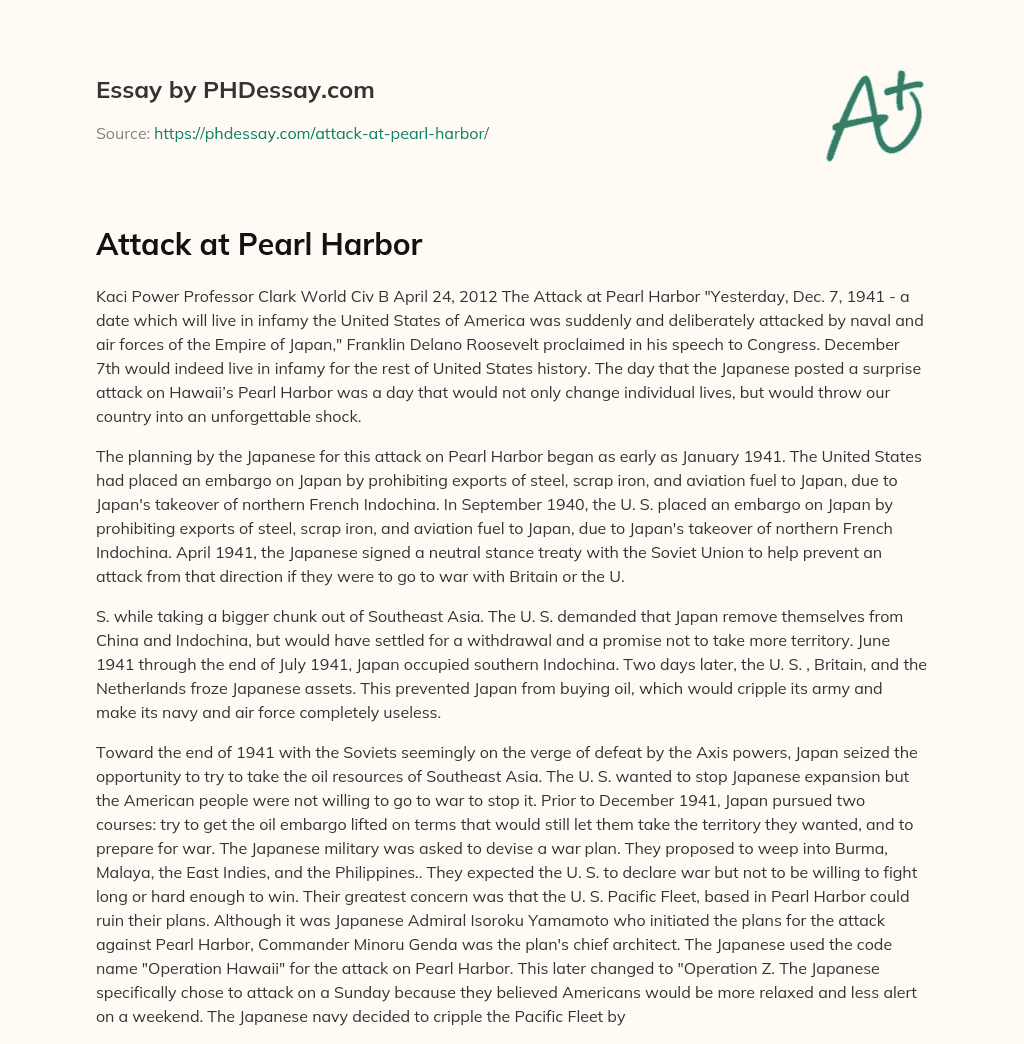 Attack at Pearl Harbor essay