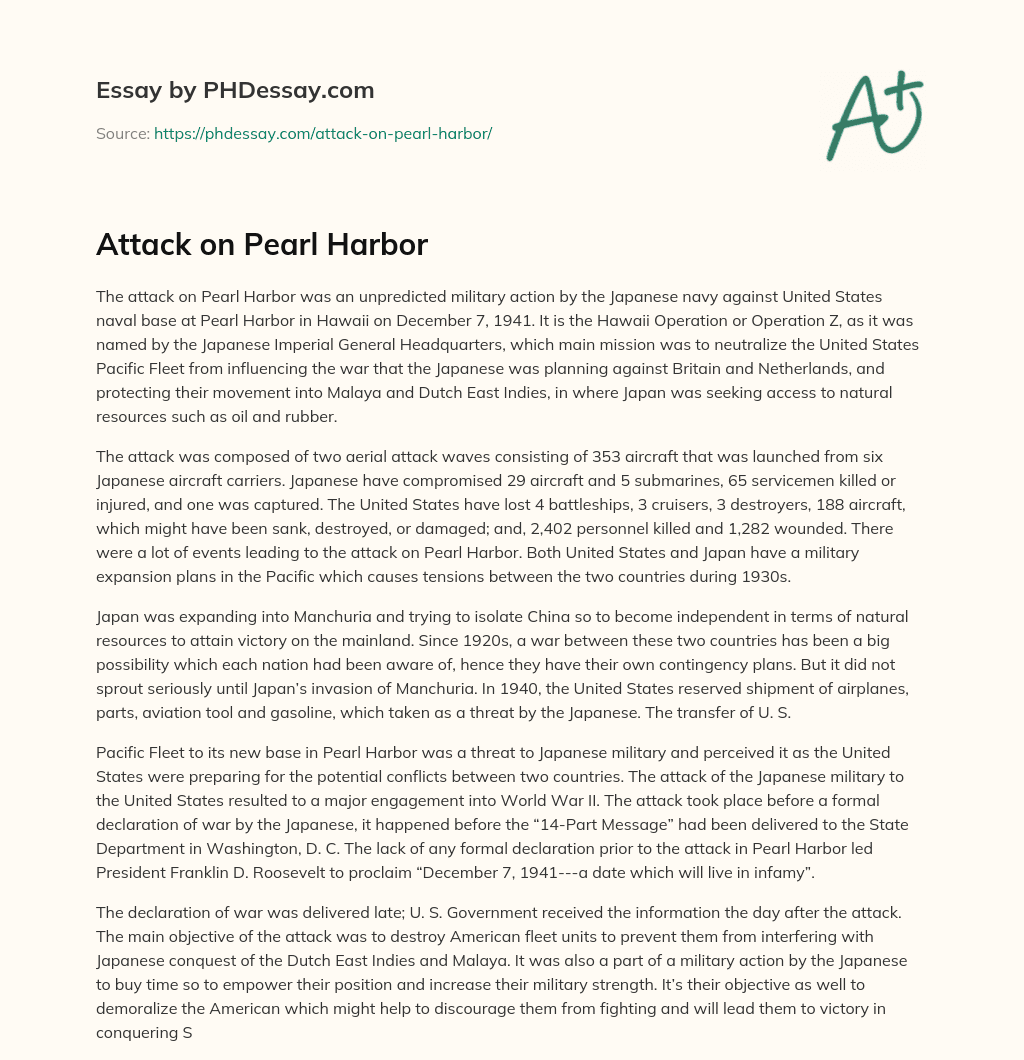 Attack on Pearl Harbor essay