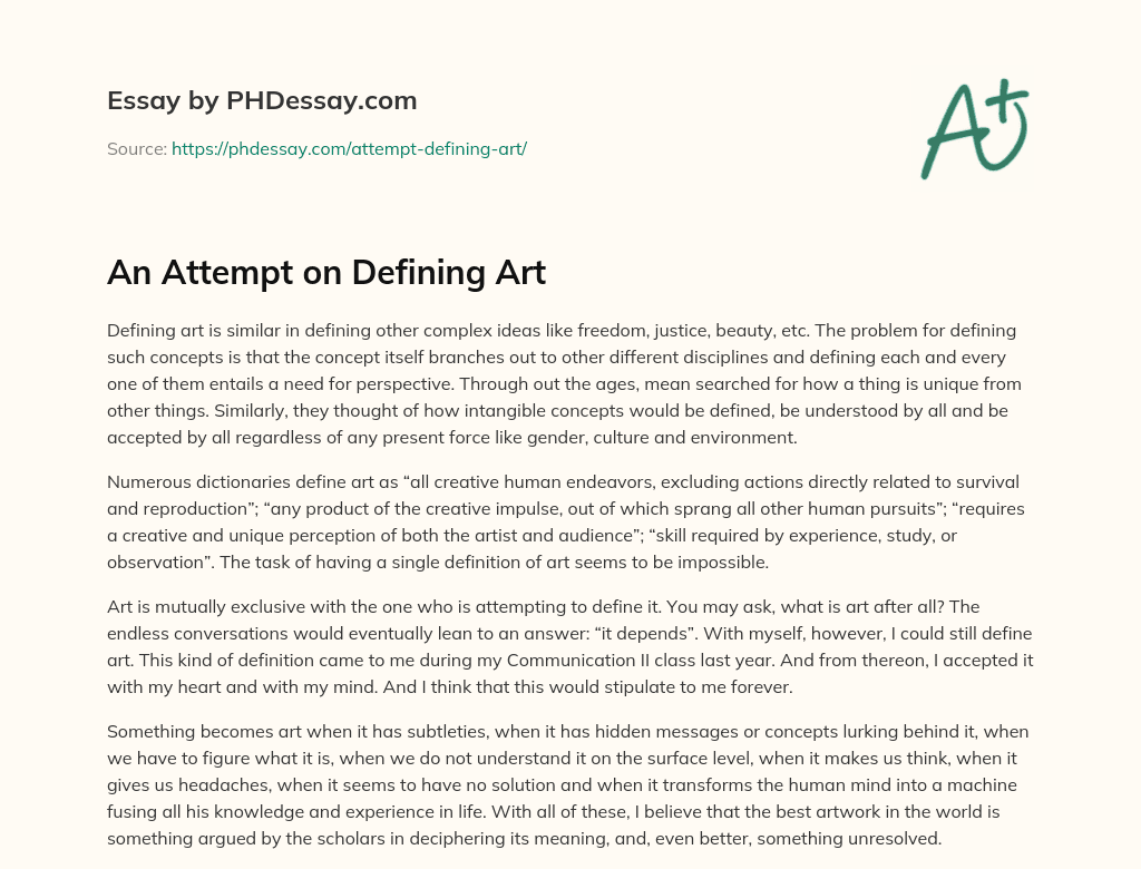 An Attempt on Defining Art essay
