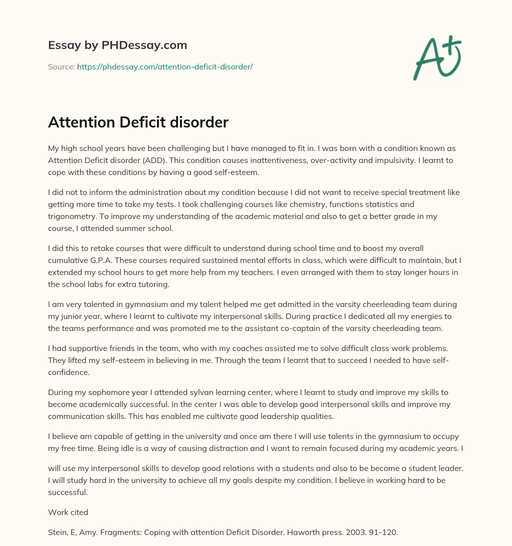 Attention Deficit disorder essay