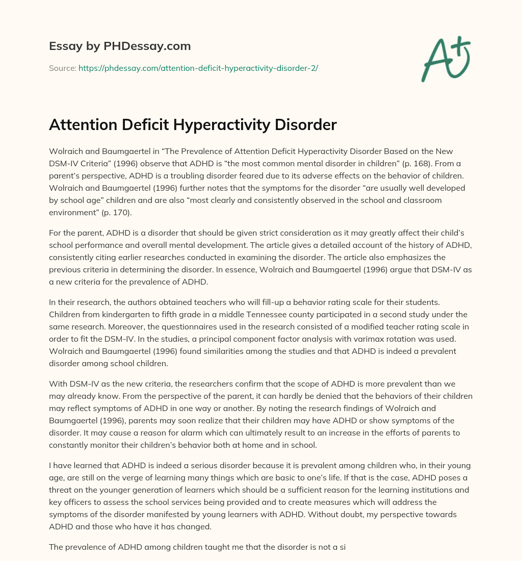 Attention Deficit Hyperactivity Disorder essay