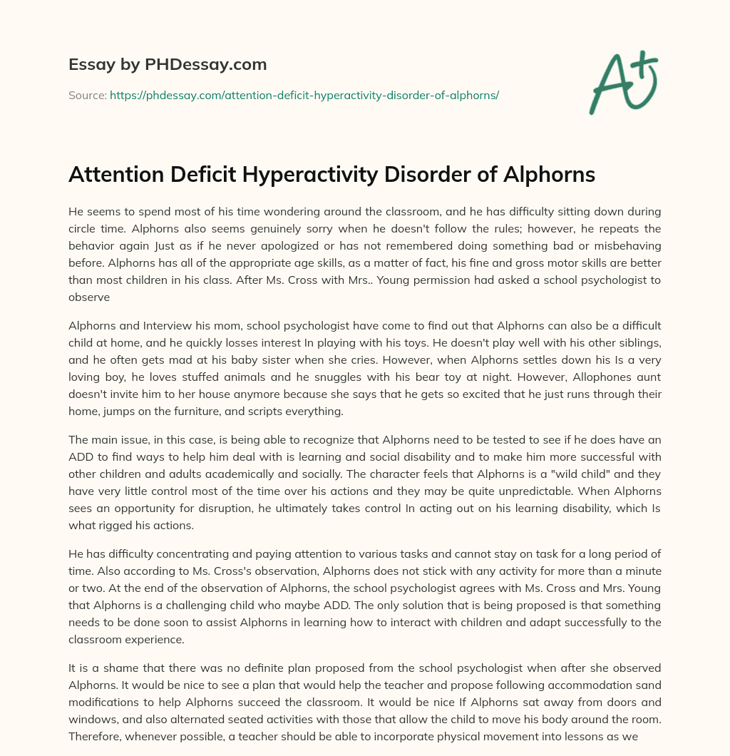 Attention Deficit Hyperactivity Disorder of Alphorns essay
