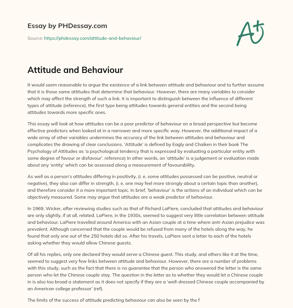 Attitude and Behaviour essay