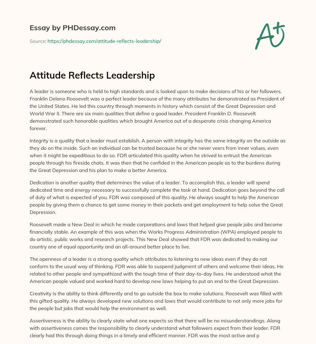 Attitude Reflects Leadership essay