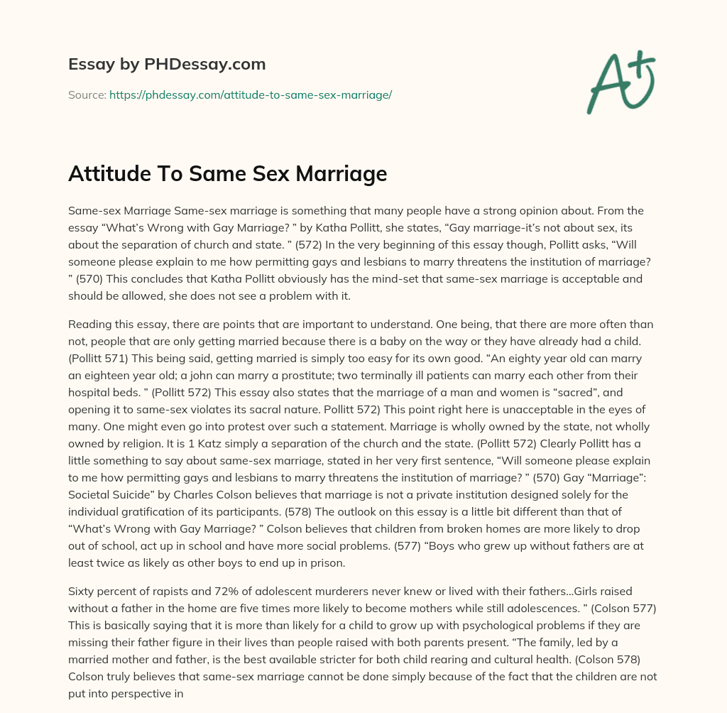 Attitude To Same Sex Marriage essay
