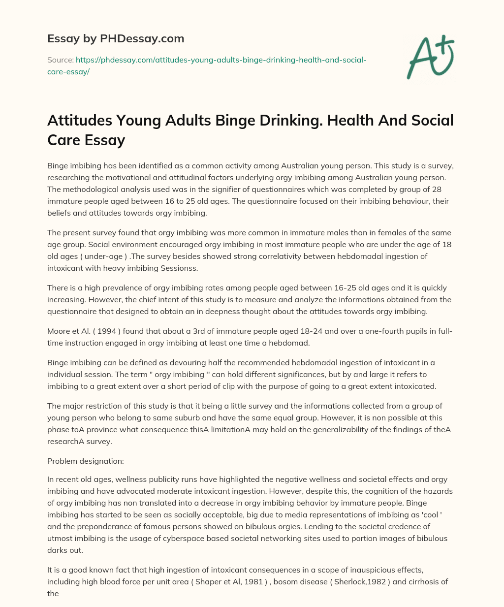 Attitudes Young Adults Binge Drinking. Health And Social Care Essay essay